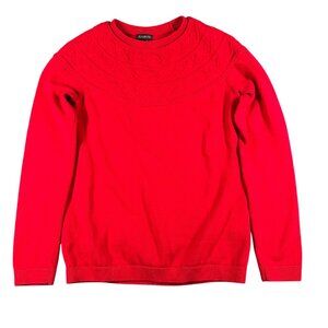 Talbots Sweater Womens Small Red Cashmere Blend Textured Yoke Knit Crewneck